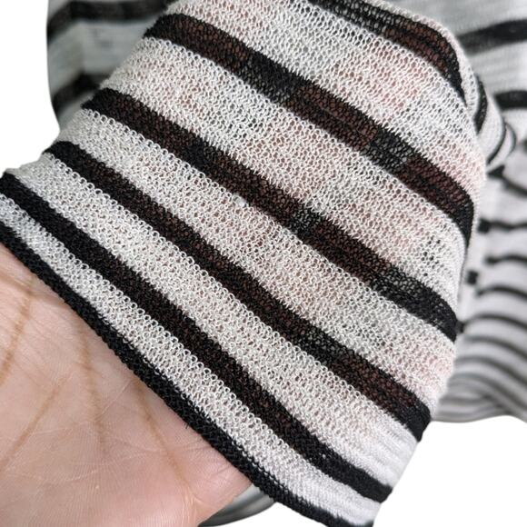 Eileen Fisher Organic Linen Crepe Striped V Neck Tee Top Medium Black White - Picture 5 of 10